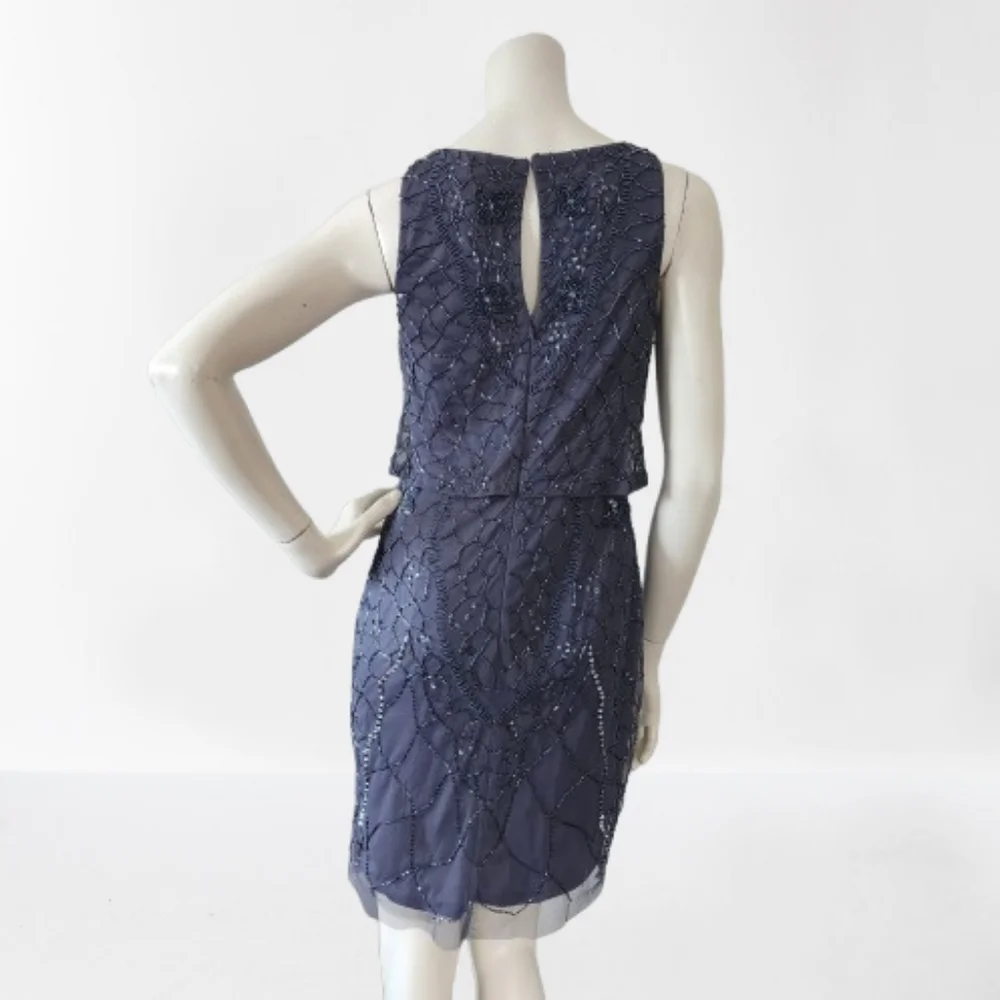 Aidan Mattox Dress Womens 0 Silver Gray Sleeveless Beaded Cocktail